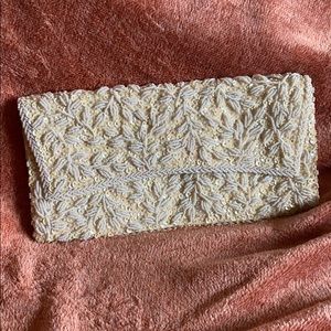 Beaded off white soft clutch